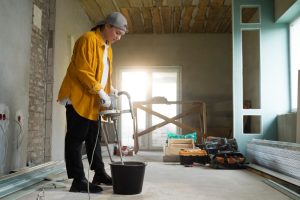woman working on basement